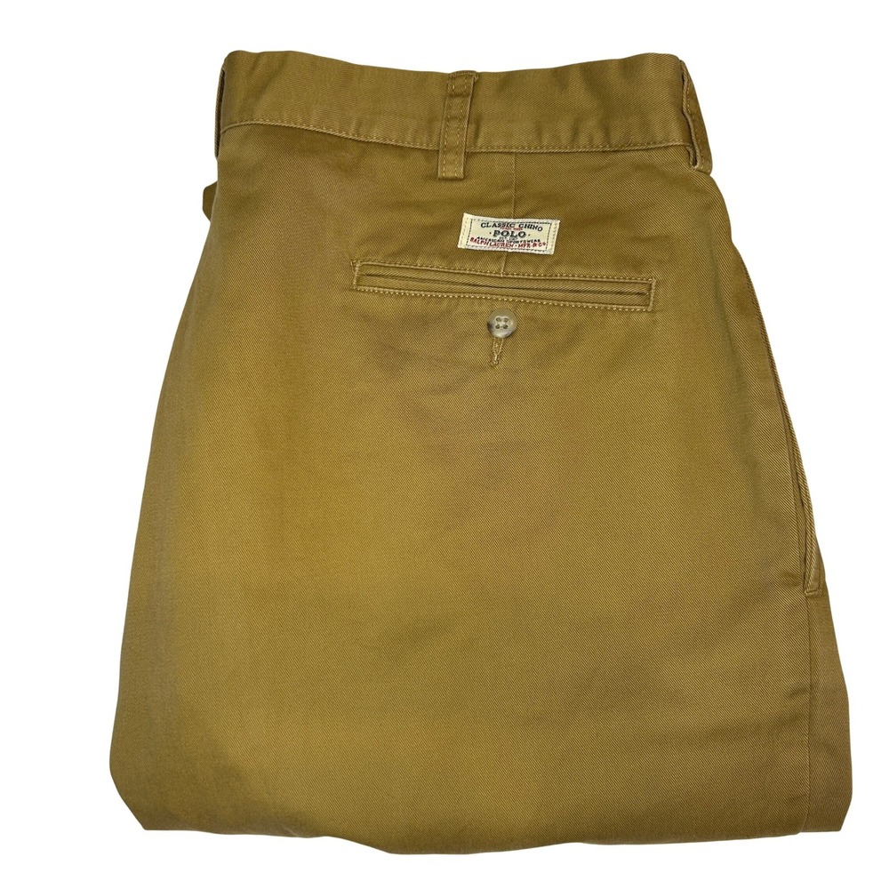 Polo Ralph Lauren Andrew Pant 36/32 Mens Tan Pleated Cotton Chino Trousers